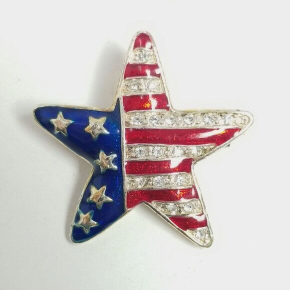 Vintage Red White and Blue Enamel Star Shape Brooch, Five Pointed, Patriotic - Picture 6 of 6